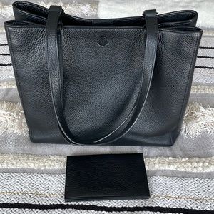 Black Large Allyn Leather Tote Bag & Accordion Travel Wallet Dagne Dover